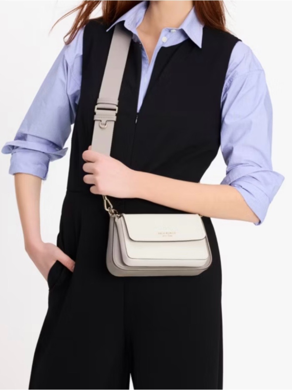 Kate Spade Double Up Two-Tone Cream and Blush Saffiano Crossbody Shoulder Bag